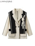 Woolen Overcoat Warm Outerwear Women Long Sleeve Double Breasted Chic Cute Rabbit Loose Long Coat 2022 Autumn Winter