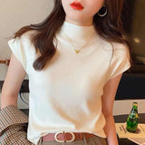 Fongt Collar Bottomed Shirt Women With A New Short-Sleeved Knitted Shirt Slim 2025 Spring And Autumn Thin Vest Short