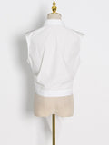 Loose Shirt For Women Lapel Sleeveless Patchwork Diamonds Solid Minimalist Blouses Female Summer Clothing Style