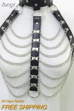 Faux Leather Hollow Out Crop Top Women Link Chain Long Tassel Tank Tops Stage Performance Costume Party Rave Festival