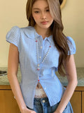 Fongt New Temperamental Femininity Polo Collar Short-Sleeved Shirt Hottie Street Commute Wrinkles On The Top