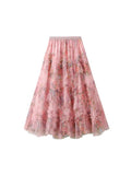 Fongt Splicing Color Flower Mesh Dress Dress Girl 2025 Spring Court Style Temperament Cake Skirt 8077