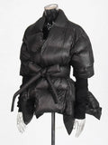 Fongt Wind 2024 Winter New Splicing Knit Cuffs Primary Personality Cut Cotton Clothes Padded Coat Female-Outfit