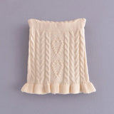 Autumn Solid Color Knitted Twist Puff Long sleeve Pullover Sweater Ruffles Hem High Waist Mini Skirt 1