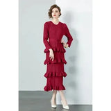 Fongt Folded Dress Woman 2025 New Design Feel Fat Mm Fashion Temperament Reduction Cake Skirt