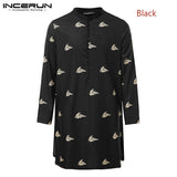 Long Sleeve Men Shirts Printed Retro Button 2021 Stand Collar Long Shirts Men Indian Tops Streetwear Casual