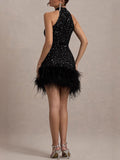 Fongt Women's New Sexy Sleeveless Body Shiny Plush Dress Dress Dress Glie 8105