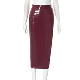 Bodycon PU Leather Zipper Split Midi Skirt-Outfit