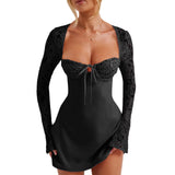 Women's French Sexy Lace Lace Long Sleeves Straight Back A Set Short