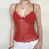 Red Polka Dot Mesh Cami Top-Outfit