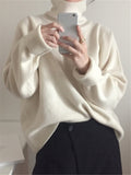 New 2022 Winter Spring Korean Style Knitwear Turtleneck Warm Pullover Solid Minimalist Elegant Women's Sweater