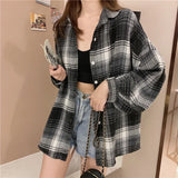 Vintage Plaid Oversized Loose Blouse-Outfit