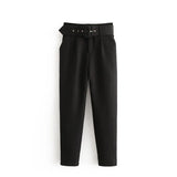 2024 New Pleated Multi-Color Harlan Pants Leisure Solid-Color Women's Pants Belt-Outfit