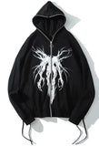 Zipper Gothic Print Oversized Hoodie-Outfit