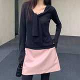 Fongt Atmosphere] Temperament Wool Niche Gentle Round Collars On The Shoulder Of The Small Knitted Shirt With Long-Sleeved Knitted Shirt
