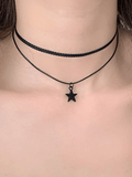 Black Star Double Layered Choker Necklace-Outfit