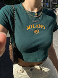 short sleeve crop top with embroidered vintage