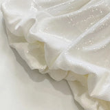White Cream Sequin Pearl Bow Puff Skirt Mini Dress-Outfit
