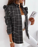 Fongt Explosion Autumn And Winter Lotus Leaf Side Long Sleeve Zipper Print Suit Small Coat