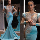 Fongt New Daily Light Blue Fishtail Skirt Banquet Long Gold Series Thin Temperament Annual Evening Dress