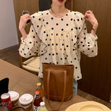 Autumn Blouses Women Fashion Chic Chiffon Round Collar Polka Dot Shirts Elegant Female Shirt