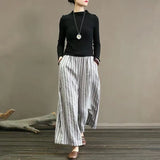 Fongt Summer New Striped Cotton Broad Legs Tight Waist Cover Meat Thin Harun Pants Women's Loose Leisure