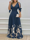 E-Commerce Ebay Women's Wear V Neckline Waist Printed Dress-Outfit