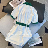 Casual Turn-Down Collar Short Sleeve OL Dresses For Women England Style Designer Polo Dresses Office Lady 2023