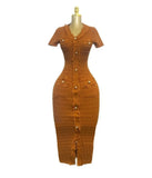 Fongt Temperament V-Neck Slim Short-Sleeved Tuxedo Niche Knitted Dress Thin