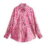 Spring Style Silk Satin Loose Shirt Printed Flute Skirt Set-Outfit