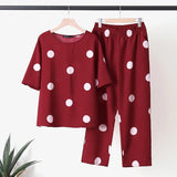 Bohemian Summer Polka Dots Printed Holiday Matching Sets Long Sleeve O-Neck High Low Blouse Femme Fashion Casual