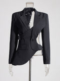 Fongt Niche Style Suit Women's Clothing 2025 Autumn And Winter New Asymmetrical Hollow Bare Waist Repair Small Suit Jacket Woman