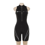 Playsuits sleeveless turtleneck zipper fly letter print patchwork bodysuit sporting skinny outfits 2020 tops