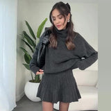 Fongt Winter New Solid Color High-Collar Lazy Knitwear Design Skirt Dress Suit