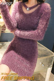 Mink Furry Sweater Women Autumn Winter Embroidery Elasticity Knit Bottoming Pullover Hippocampus Sexy Package Hip