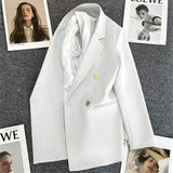 Fongt Metal Button Suit Jacket Female Fall 2024 New British Style Design Sense Double Breasted Korean Suit-Outfit