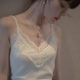 Fongt Sling Vest Women In Autumn With Velvet Thick Lace Knitted Bottom Shirt Sleeveless Top In