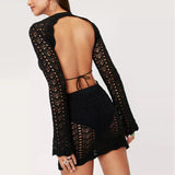 Fongt Long-Sleeved Dress Strap Seaside Perspective Lace Side Sexy Short