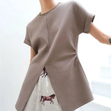 Split Flying Sleeves T Shirts Cotton Loose Elegant Office Lady Solid Women Sexy Tops Korean Fashion Summer Large