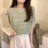 Fongt T-Shirt Girl Summer New Hollow Hook Design Temperament Round-Neck Short-Sleeved Top In The Wind