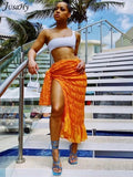 Pleated Woven Skirt for Women Sexy Oversized Casual Clothing Irregular Shape Side Lace Beach Style Female Outfits