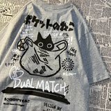 Aesthetic Black Kitten Print Oversized T-shirt-Outfit