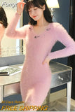 Mink Furry Sweater Women Autumn Winter Embroidery Elasticity Knit Bottoming Pullover Hippocampus Sexy Package Hip