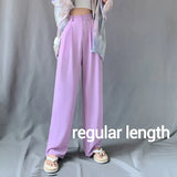 Lengthen Length Solid Pants Women 2020 Summer Elastic Waist High Waist Trouser Female Full Length Pocket Wide Leg
