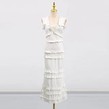 Fongt Temperament Dress Women 2025 Summer New Elegant Wind Flowers Spliced Wood Ear Design Sling