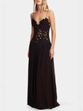Fongt Women's Solid Color Splicing Lace Embroidery Dress Fashion Embroidery Women 8167