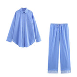 Fongt Homemade New Women's Striped Loose Shirt 5030011 Striped Pants 5030402