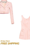 Pink Elegant Two Piece Set Women Korean Style Balzer Coat+Strap Mini Dress Set Female Solid Casual Slim Designer Set