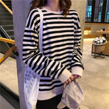 new cotton Oversize Hoodies Women O-Neck stripe Leisure Simple Korean Pullovers femme Kpop black thin Sweatshirts