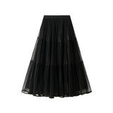 Fongt Sides Wearing Bright Silk Mesh Dress Dress Dress New Hundred Folded Skirt Half-Dress Dress High Waist Hanging Pendant Dress 3616